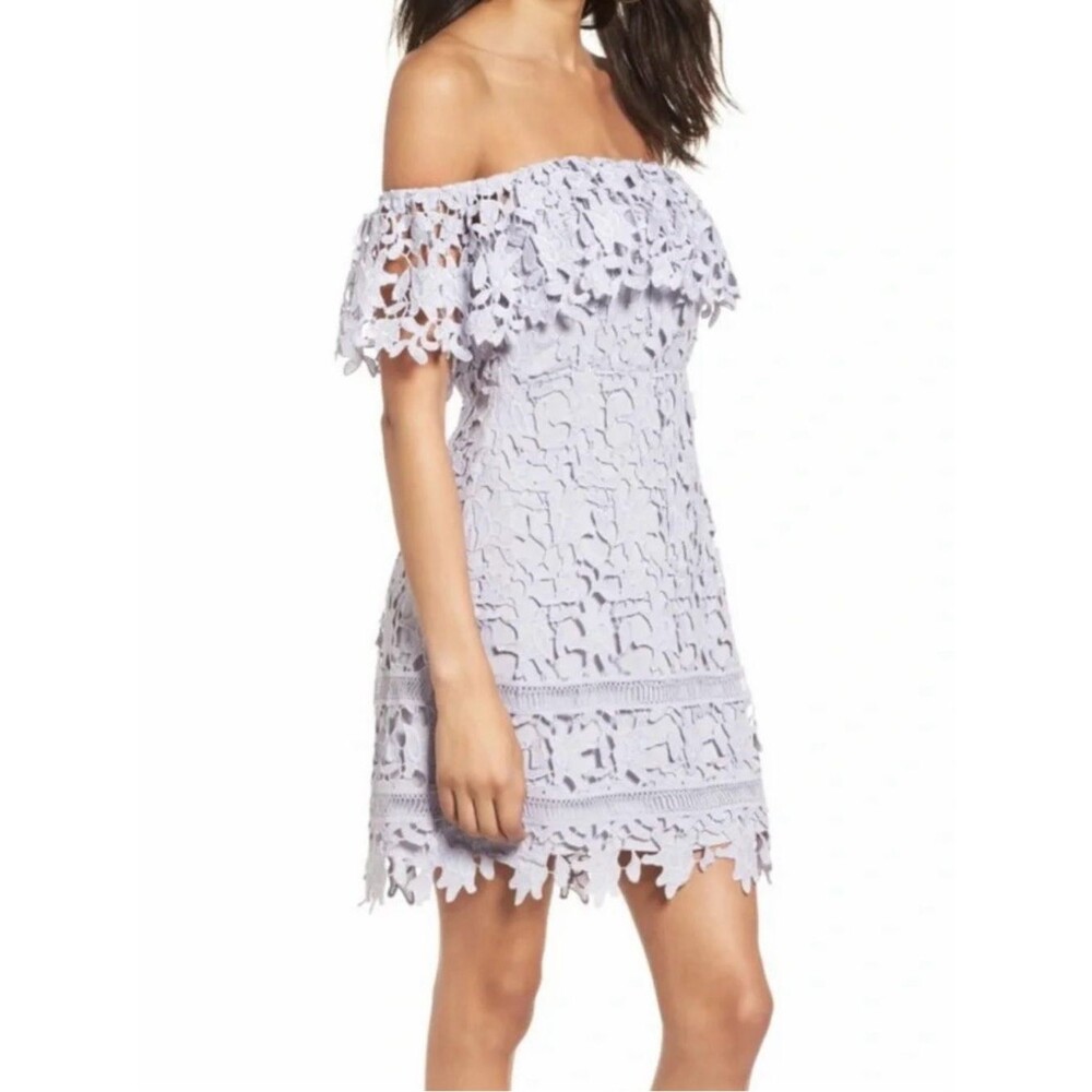 ASTR The Label Lavender Lace Off Shoulder Mini Dress – Size L